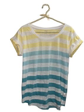 Striped Scoop Neck Tee in Yellow and Teal Gradient